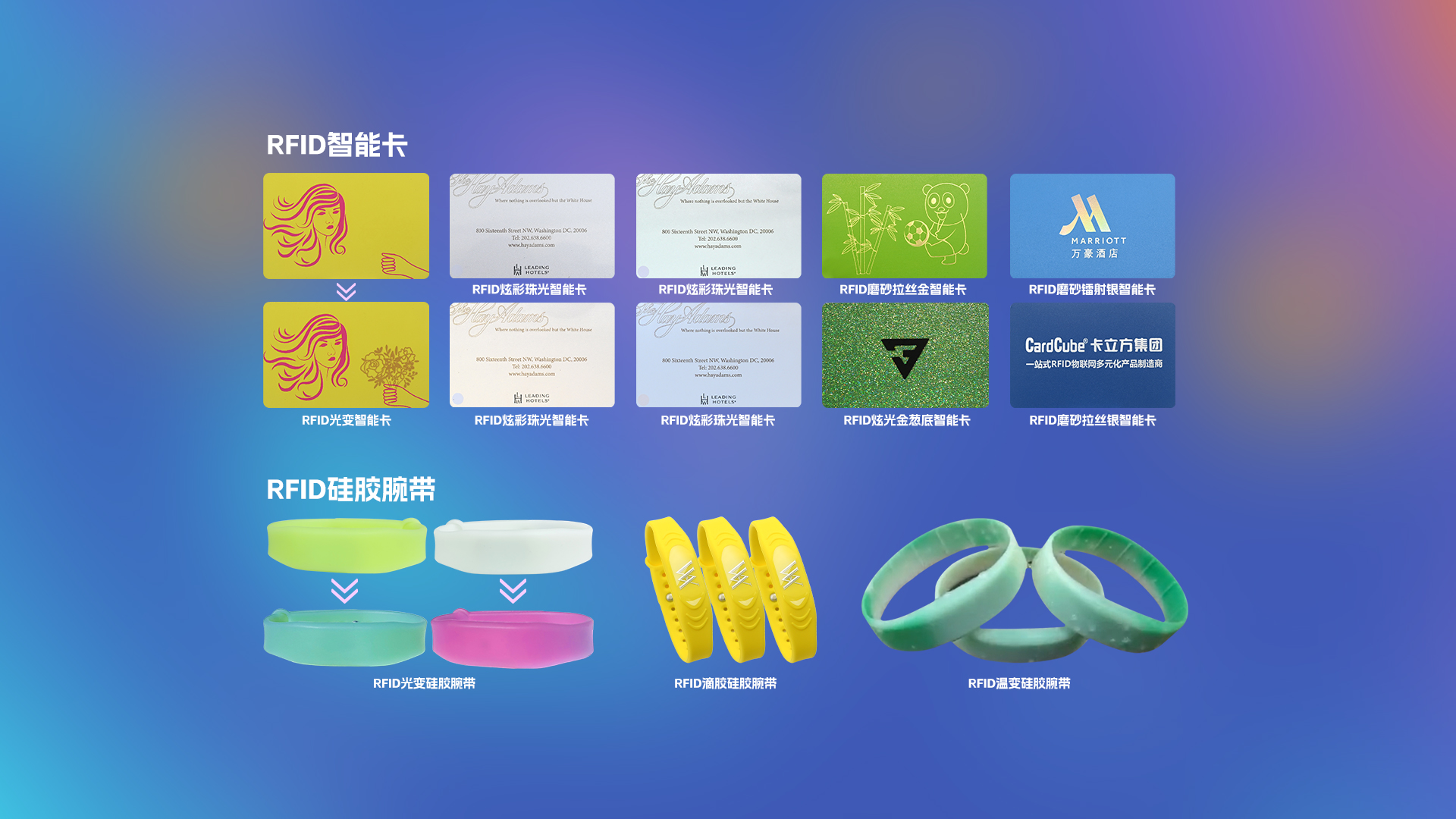 卡立方集團(tuán)多款RFID智能卡及NFC光變溫變硅膠腕帶新品震撼上市